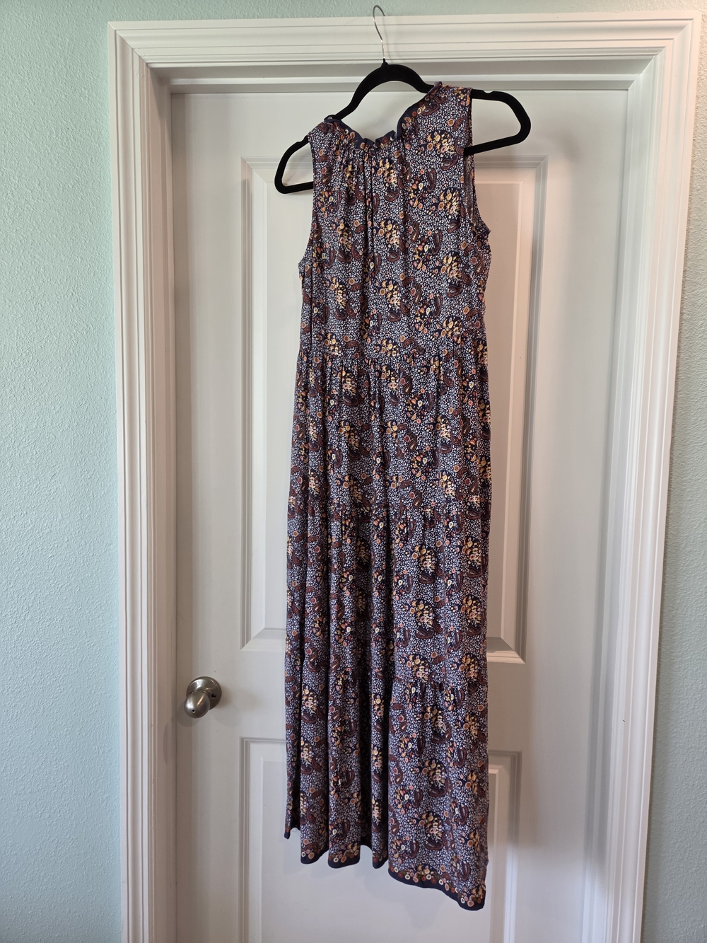 Max Studio Small Navy Paisley Floral Tiered Boho Maxi Dress - Picture 6 of 8